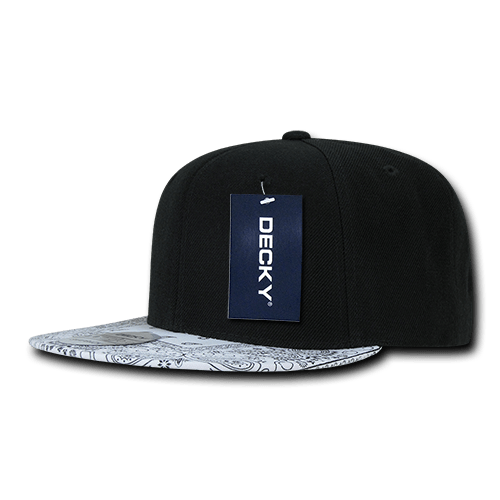 Decky 6 Panel High Profile Structured Bandanna Bill Snapback | Decky 1093 Black/White OSFM