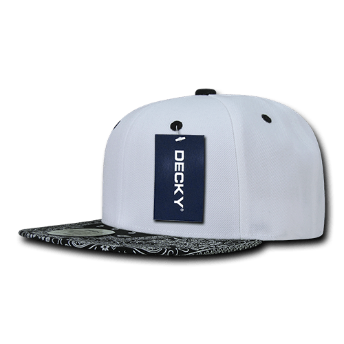Decky 6 Panel High Profile Structured Bandanna Bill Snapback | Decky 1093 White/Black OSFM