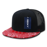 Decky 6 Panel High Profile Structured Bandanna Bill Trucker | Decky 1083 Black/Red OSFM