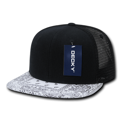 Decky 6 Panel High Profile Structured Bandanna Bill Trucker | Decky 1083 Black/White OSFM