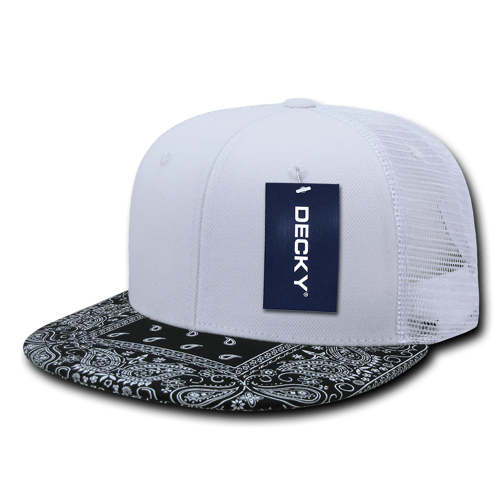 Decky 6 Panel High Profile Structured Bandanna Bill Trucker | Decky 1083 White/Black OSFM