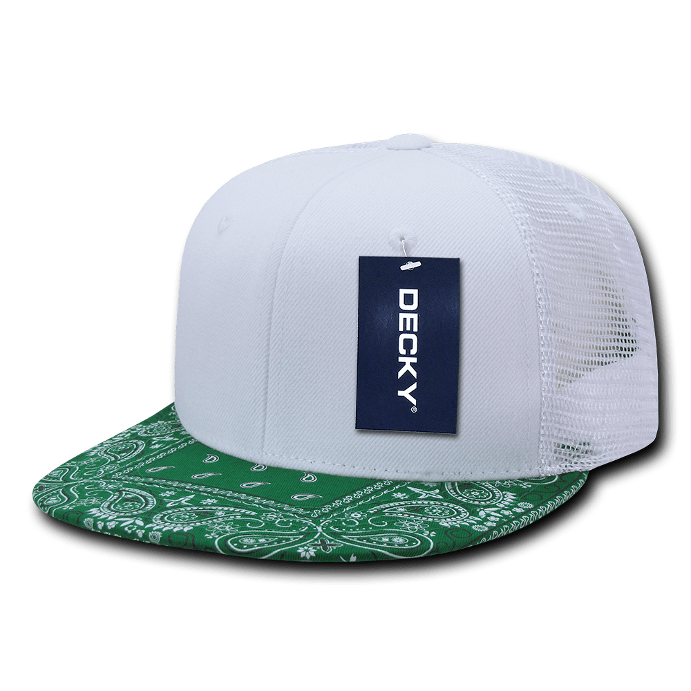 Decky 6 Panel High Profile Structured Bandanna Bill Trucker | Decky 1083 White/Kelly OSFM