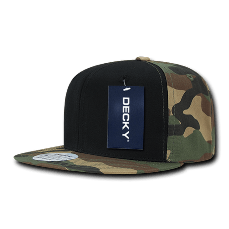 Decky 6 Panel High Profile Structured Camo Snapback | Decky 1049 Woodland/black/Woodland OSFM