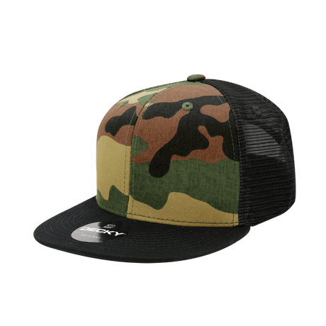 Decky 6 Panel High Profile Structured Camo Trucker | Decky 1055 Black/Woodland/Black OSFM