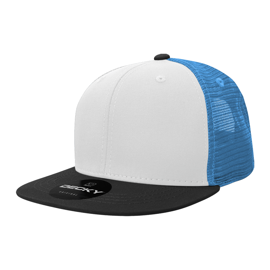 Decky 6 Panel High Profile Structured Cotton Blend Trucker | Decky 6033 Black/White/Sky Standard