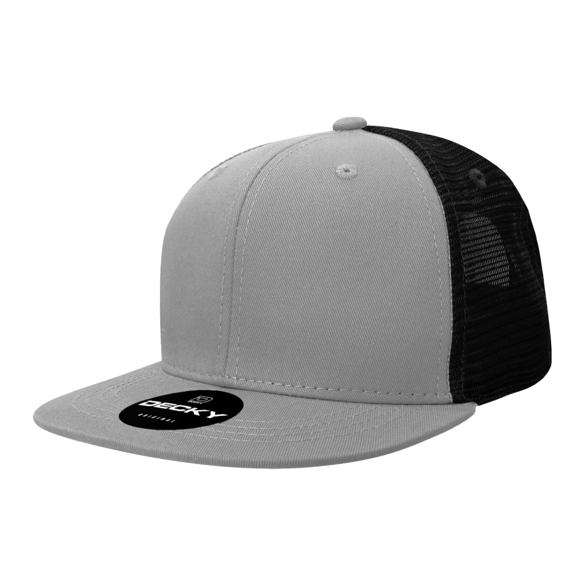 Decky 6 Panel High Profile Structured Cotton Blend Trucker | Decky 6033 Grey/Black Standard