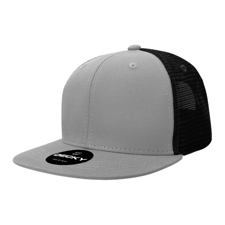 Decky 6 Panel High Profile Structured Cotton Blend Trucker | Decky 6033 Grey/Black Standard