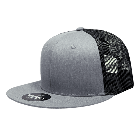 Decky 6 Panel High Profile Structured Cotton Blend Trucker | Decky 6033 Heather Grey/Black Standard