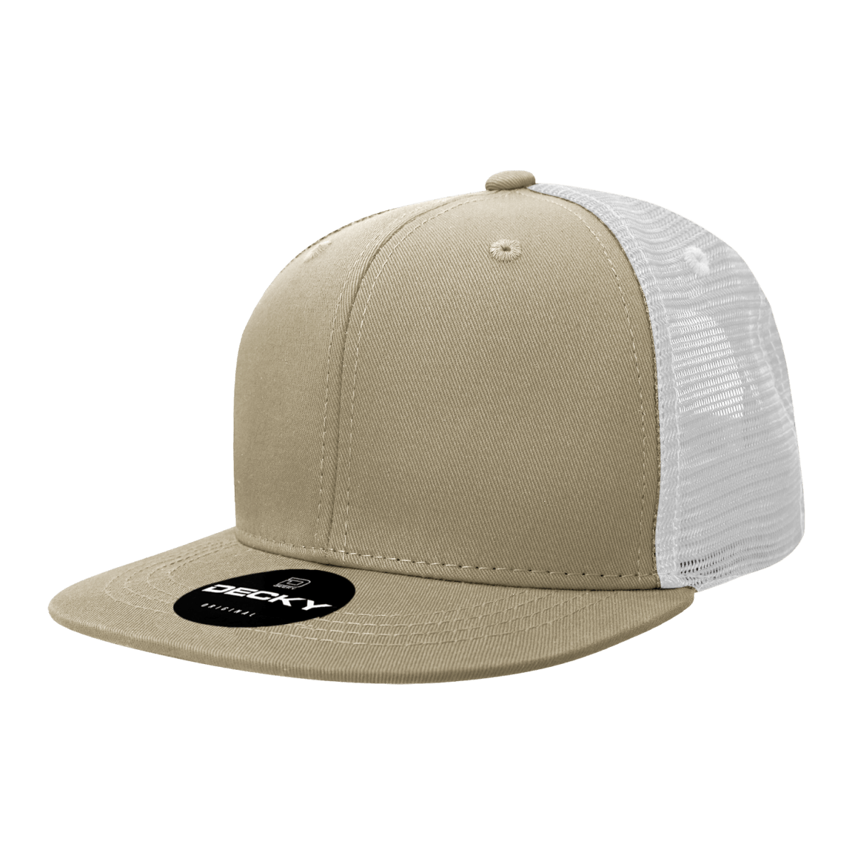 Decky 6 Panel High Profile Structured Cotton Blend Trucker | Decky 6033 Khaki/White Standard