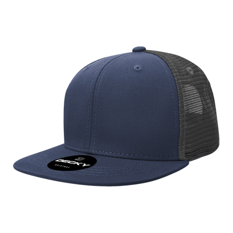 Decky 6 Panel High Profile Structured Cotton Blend Trucker | Decky 6033 Navy/Charcoal Standard
