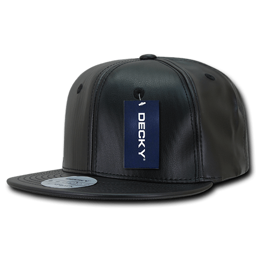 Decky 6 Panel High Profile Structured Faux Leather Snapback | Decky 1103 Black OSFM