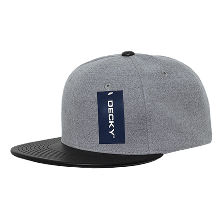 Decky 6 Panel High Profile Structured Melton Vinyl Snapback | Decky 1115 Ash/Black OSFM