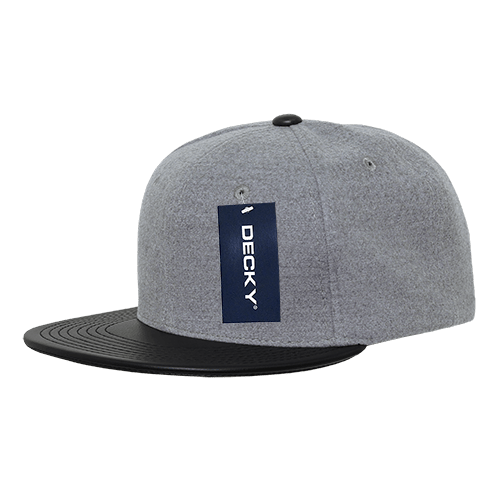 Decky 6 Panel High Profile Structured Melton Vinyl Snapback | Decky 1115 Ash/Black OSFM