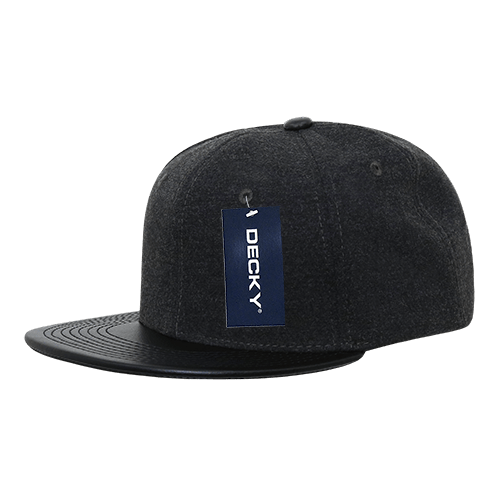 Decky 6 Panel High Profile Structured Melton Vinyl Snapback | Decky 1115 Charcoal/Black OSFM