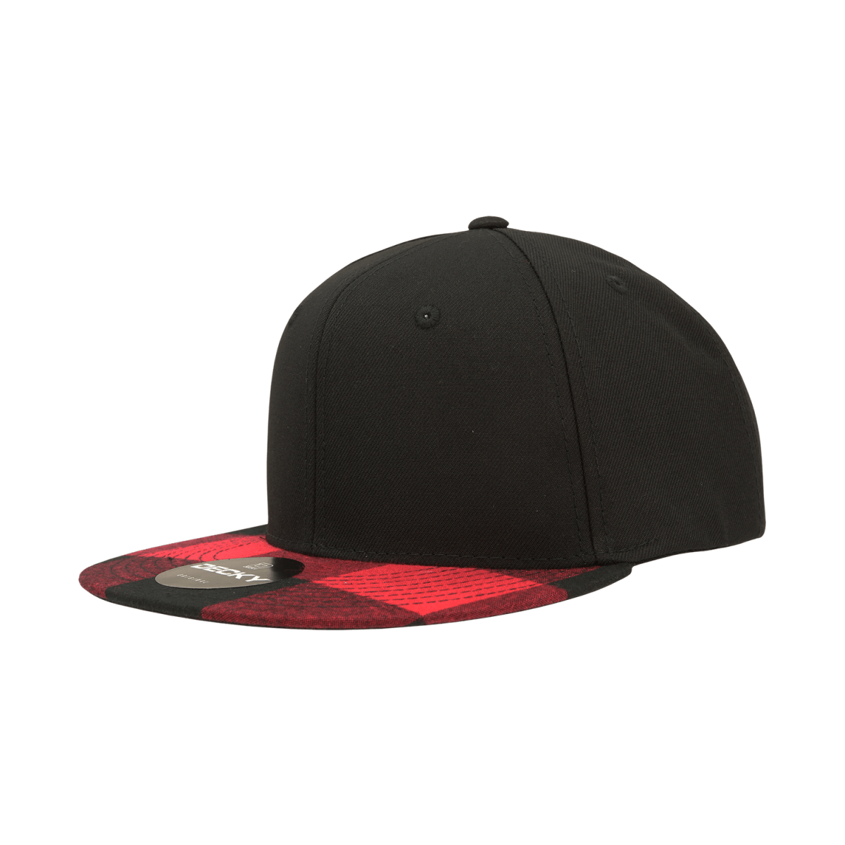 Decky 6 Panel High Profile Structured Plaid Bill Snapback | Decky 1045 Black/Red OSFM