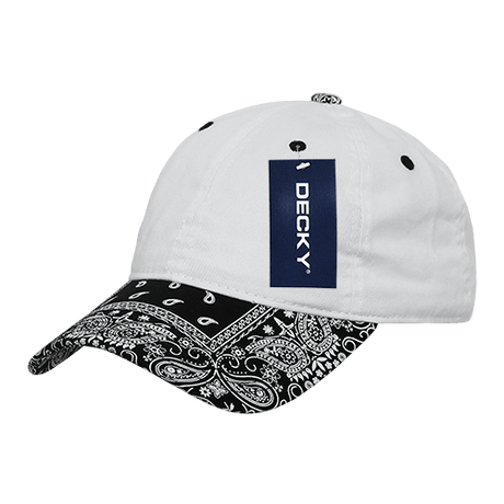 Decky 6 Panel Low Profile Relaxed Bandanna Bill Dad Hat | Decky 256 White/Black OSFM Hats