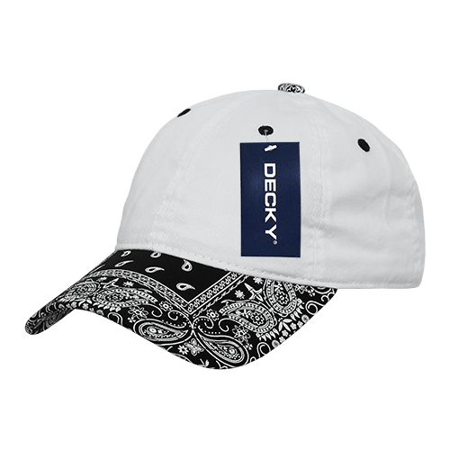 Decky 6 Panel Low Profile Relaxed Bandanna Bill Dad Hat | Decky 256 White/Black OSFM Hats