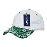 Decky 6 Panel Low Profile Relaxed Bandanna Bill Dad Hat | Decky 256 White/Kelly OSFM Hats