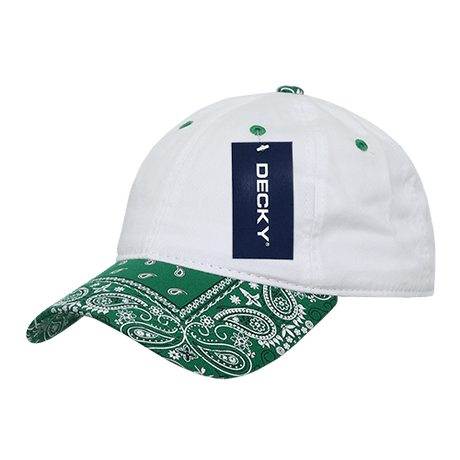 Decky 6 Panel Low Profile Relaxed Bandanna Bill Dad Hat | Decky 256 White/Kelly OSFM Hats