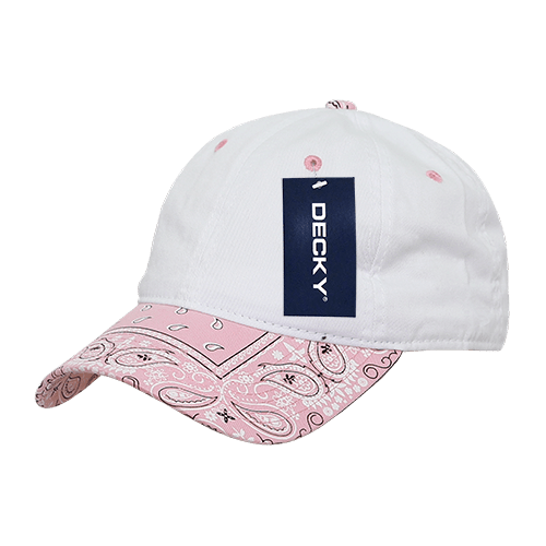 Decky 6 Panel Low Profile Relaxed Bandanna Bill Dad Hat | Decky 256 White/Pink OSFM Hats