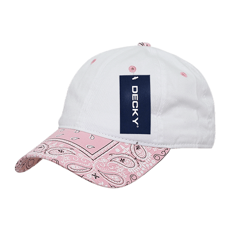 Decky 6 Panel Low Profile Relaxed Bandanna Bill Dad Hat | Decky 256 White/Pink OSFM Hats