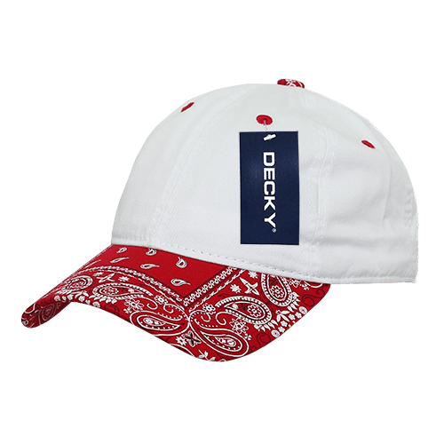 Decky 6 Panel Low Profile Relaxed Bandanna Bill Dad Hat | Decky 256 White/Red OSFM Hats