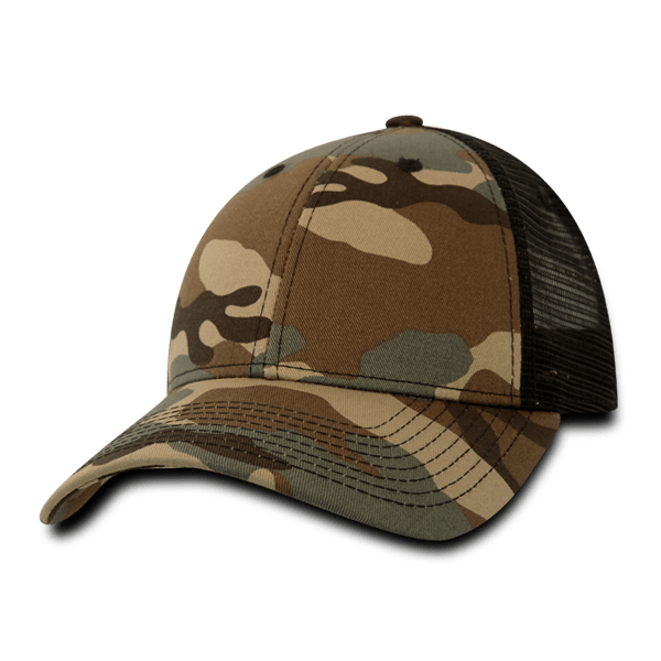 Decky 6 Panel Low Profile Structured Camo Trucker | Decky 218 Woodland/Black OSFM