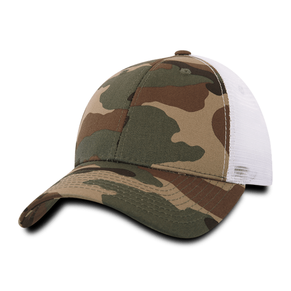 Decky 6 Panel Low Profile Structured Camo Trucker | Decky 218 Woodland/WHT OSFM