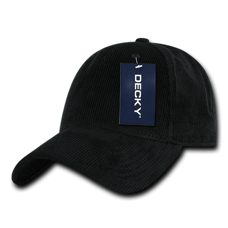 Decky 6 Panel Low Profile Structured Corduroy Cap | Decky 231 Black OSFM Hats