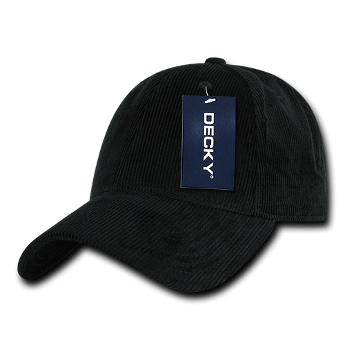 Decky 6 Panel Low Profile Structured Corduroy Cap | Decky 231 Black OSFM Hats
