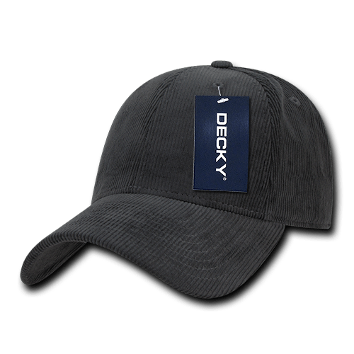 Decky 6 Panel Low Profile Structured Corduroy Cap | Decky 231 Charcoal OSFM Hats