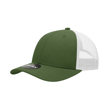 Decky 6 Panel Low Profile Structured Cotton Trucker | Decky 214 Olive/White OSFM