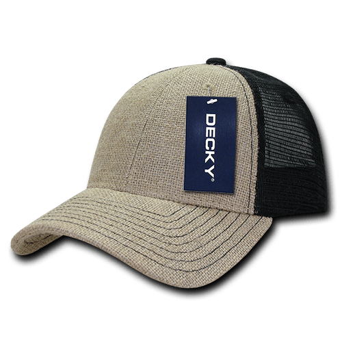 Decky 6 Panel Low Profile Structured Jute Trucker | Decky 1136 Natural/Black OSFM