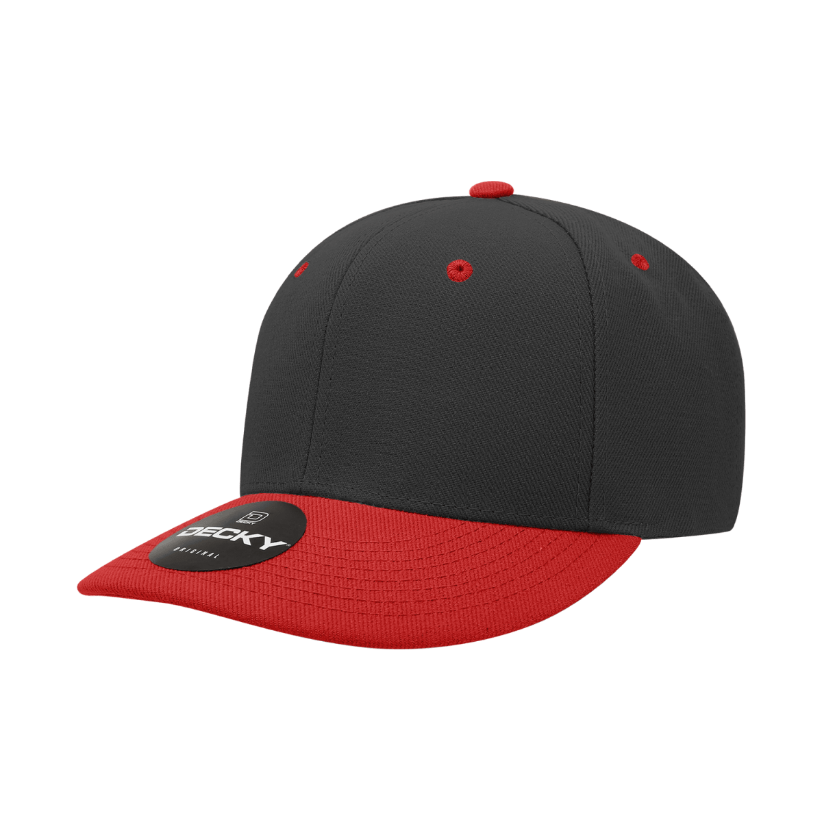 Decky 6 Panel Mid Profile Structured Acrylic/Polyester Cap | Decky 207 BLK/RED Standard Hats