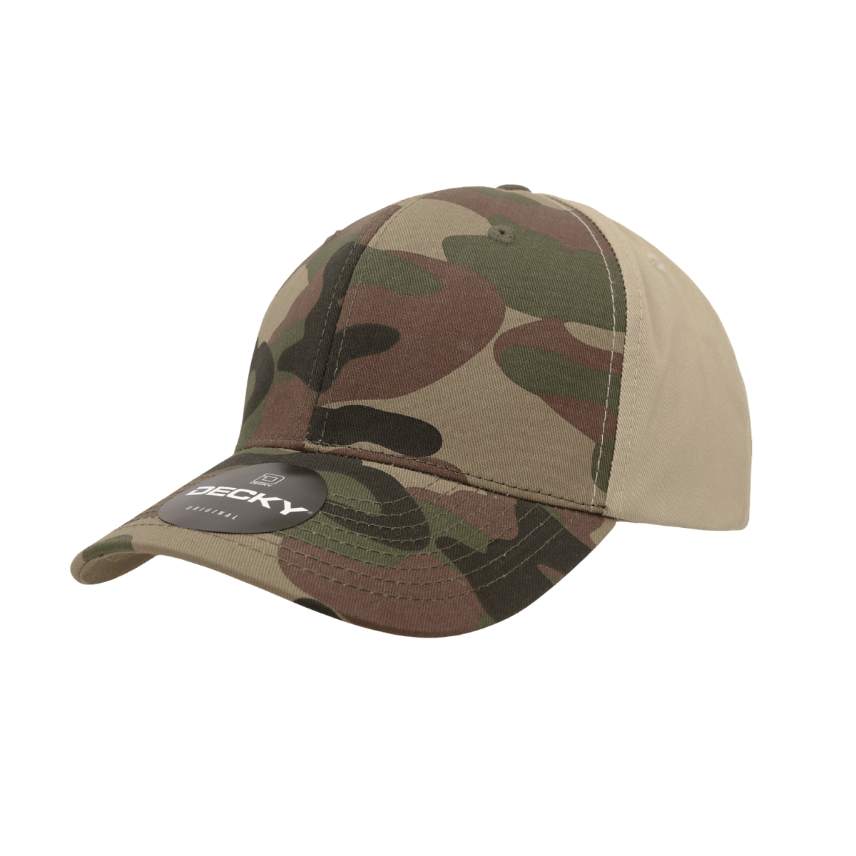 Decky 6 Panel Mid Profile Structured Camo Cap | Decky 1048 Woodland/Woodland/Khaki OSFM Hats