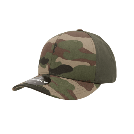 Decky 6 Panel Mid Profile Structured Camo Cap | Decky 1048 Woodland/Woodland/Olive OSFM Hats