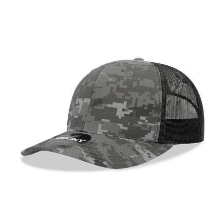 Decky 6 Panel Mid Profile Structured Camo Trucker | Decky 1054 Black OSFM