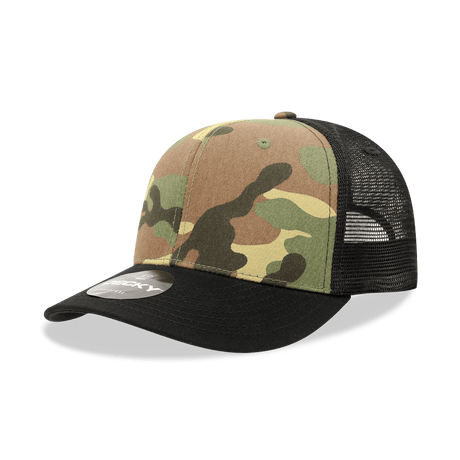 Decky 6 Panel Mid Profile Structured Camo Trucker | Decky 1054 Black/Woodland/Black OSFM
