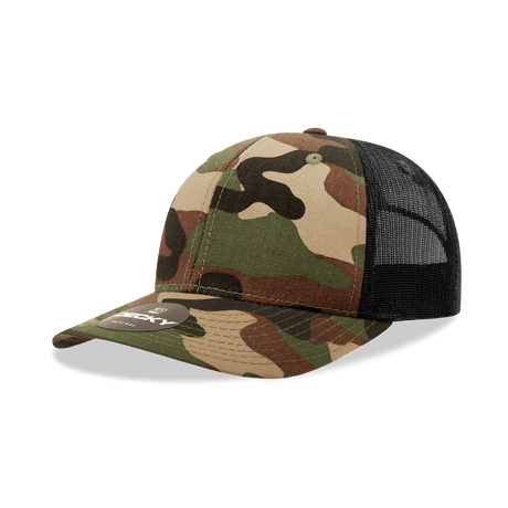 Decky 6 Panel Mid Profile Structured Camo Trucker | Decky 1054 Woodland/Woodland/Black OSFM