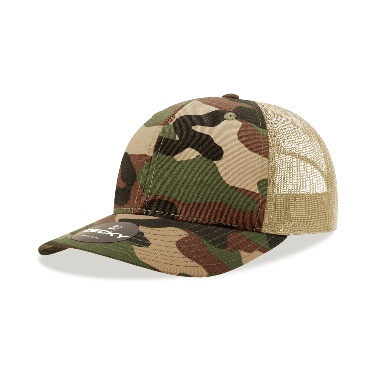 Decky 6 Panel Mid Profile Structured Camo Trucker | Decky 1054 Woodland/Woodland/Khaki OSFM