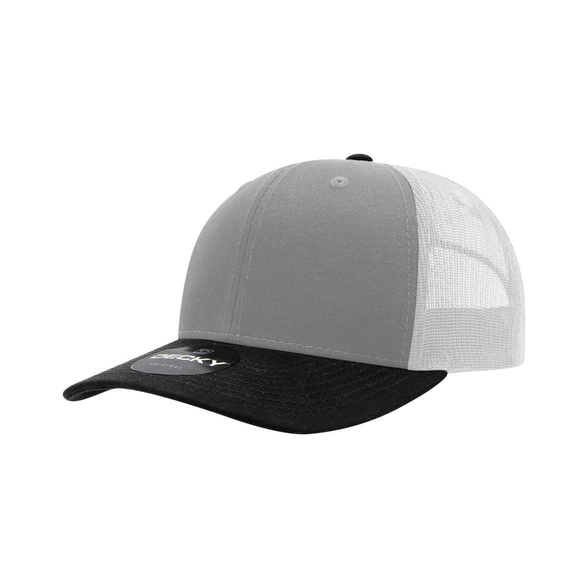 Decky 6 Panel Mid Profile Structured Cotton Blend Trucker | Decky 6021 BLACK/GREY/WHITE Standard