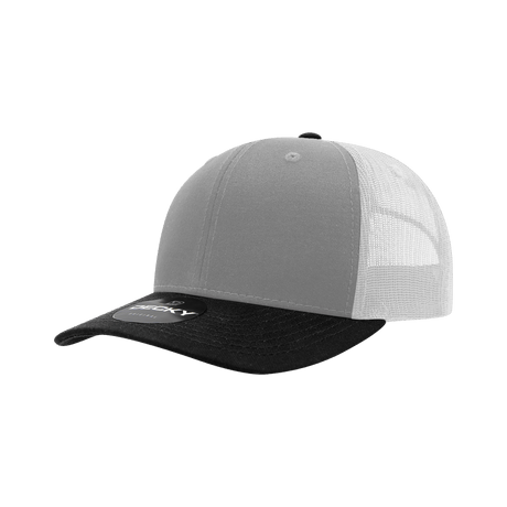 Decky 6 Panel Mid Profile Structured Cotton Blend Trucker | Decky 6021 BLACK/GREY/WHITE Standard