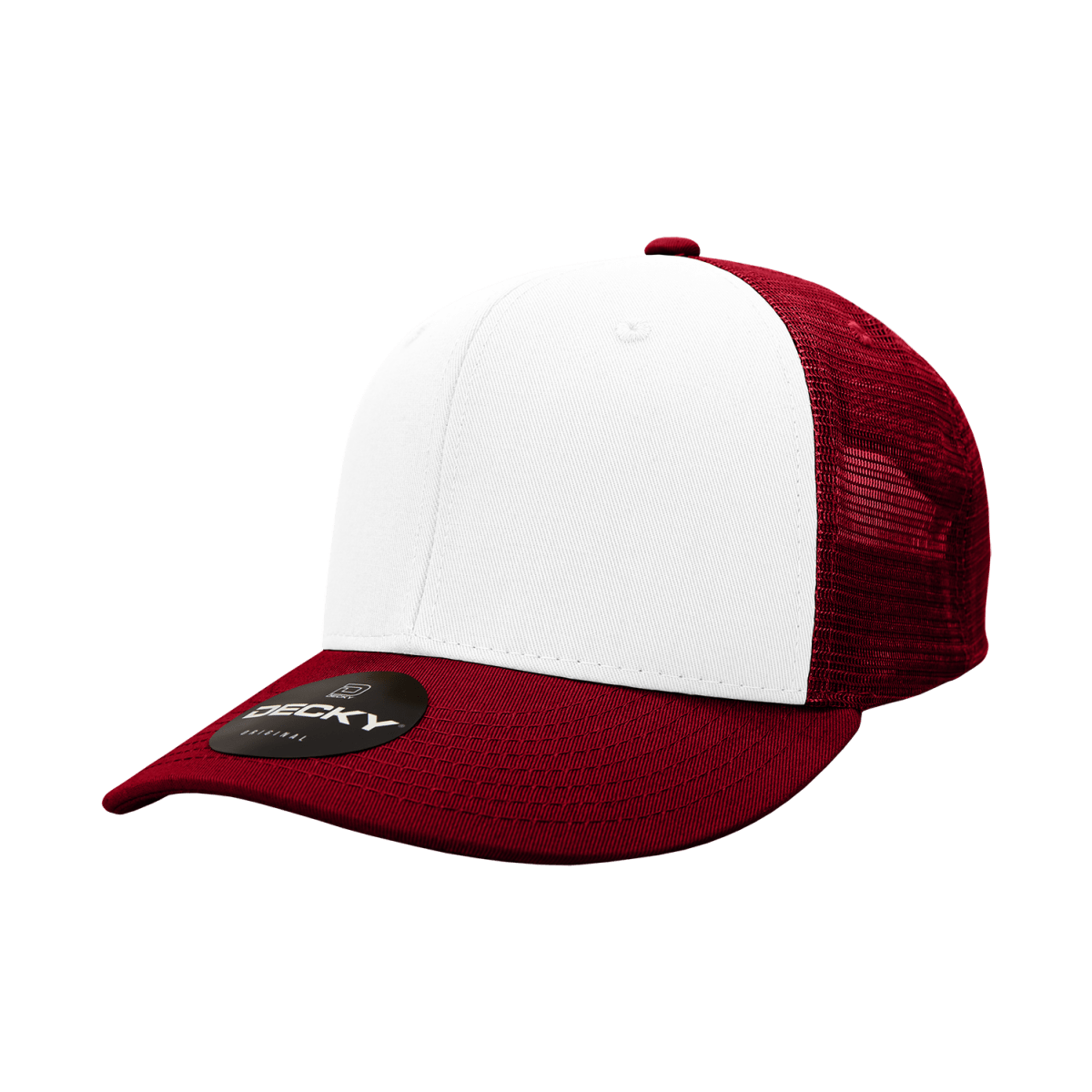 Decky 6 Panel Mid Profile Structured Cotton Trucker | Decky 4006 Cardinal/White/Cardinal OSFM