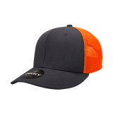 Decky 6 Panel Mid Profile Structured Cotton Trucker | Decky 4006 Charcoal/Neon Orange OSFM
