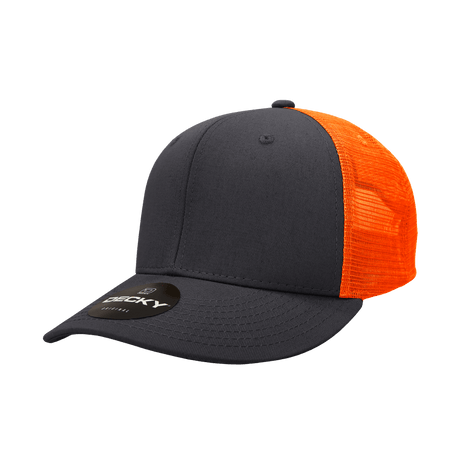 Decky 6 Panel Mid Profile Structured Cotton Trucker | Decky 4006 Charcoal/Neon Orange OSFM
