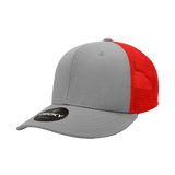 Decky 6 Panel Mid Profile Structured Cotton Trucker | Decky 4006 Grey /Red OSFM