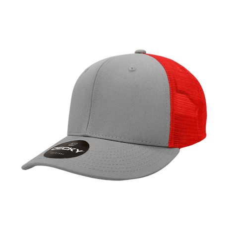 Decky 6 Panel Mid Profile Structured Cotton Trucker | Decky 4006 Grey /Red OSFM