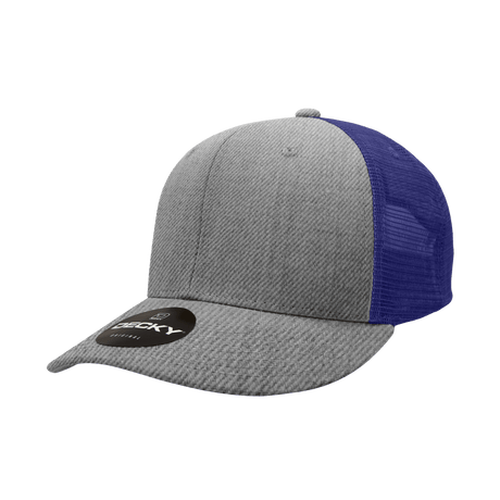 Decky 6 Panel Mid Profile Structured Cotton Trucker | Decky 4006 Heather Grey / Navy OSFM
