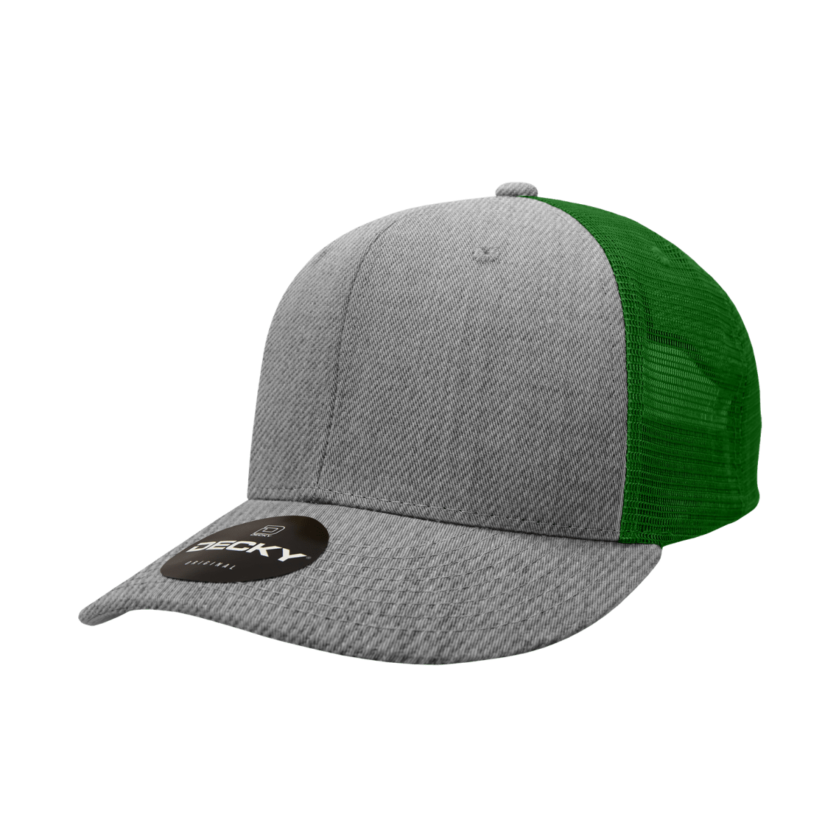 Decky 6 Panel Mid Profile Structured Cotton Trucker | Decky 4006 Heather Grey/Forest OSFM