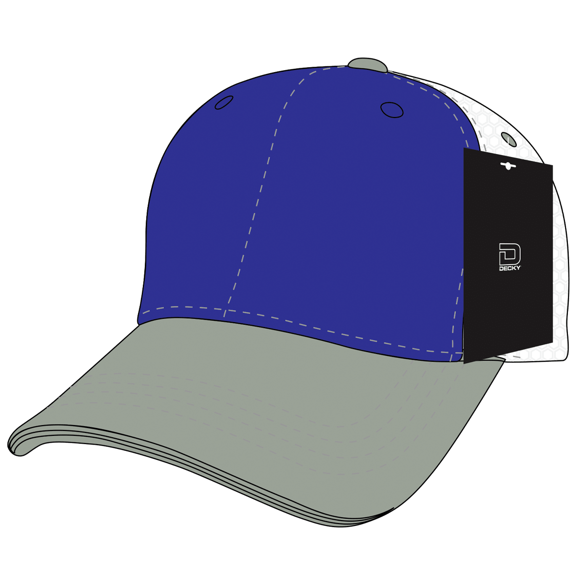 Decky 6 Panel Mid Profile Structured Cotton Trucker | Decky 4006 Heather Grey/Navy/White OSFM